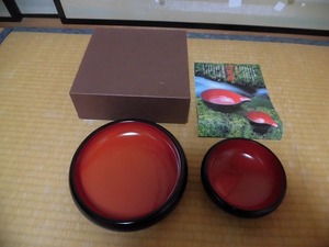 ★茶道具　鉢　秋田　川連塗り　木製　大小　箱有　未使用品★