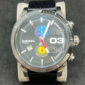 ＊【稼働品】DIESEL DZ-4331 ビッグフェイス ダブルダウン ブラック文字盤 本革ベルト 腕時計 メンズ クロノグラフ ディーゼル 