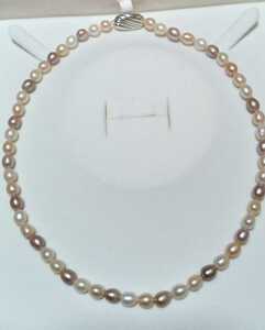 シルバー ネックレス 淡水真珠 マルチカラーパール 一連 ストレート シンプル 42cm　新品