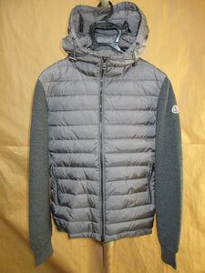 モンクレール　 MONCLER　ダウン　切替 フード　ジップアップ　ニット　ジャケット　グレー M　国内正規品