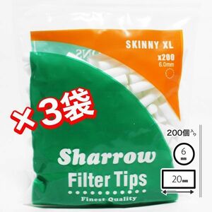 ☆プレーンΦ6mm×20mm☆Sharrow シャロウ スリム ロング フィルター×3袋セット【正規品／送料無料】　手巻きタバコ