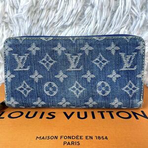 【美品・希少】LOUIS VUITTON ルイヴィトン モノグラム ジャガード ジッピーウォレット デニム青 長財布 ウォレット ラウンドジップ CA0057