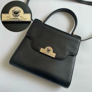 【極美品★レア】Dior クリスチャンディオール ハンドバッグ ショルダーバッグ 2way ボックスカーフレザー ロゴプレート フォーマル 黒