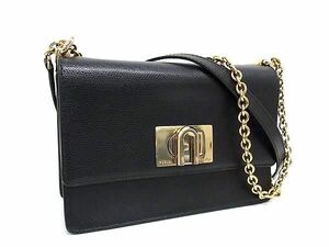 1円 ■美品■ FURLA フルラ 1927 レザー ショルダーバッグ ポシェット 斜め掛けかばん レディース ブラック系 FA6126