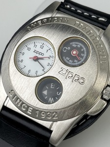 【1円出品】F0525 Zippo ZIPPO ジッポ ジッポー 2WAY TIME COMPASS 時計 QZ クオーツ 時刻 温度計 方位磁石 メンズ腕時計 現状不動品