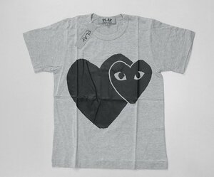 未使用* PLAY COMME des GARCONS ◆ 青山店限定 黒 ハートプリント 半袖 Tシャツ グレー Mサイズ プレイ コムデギャルソン◆114/HA12