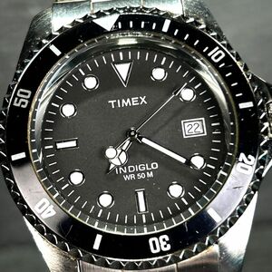 TIMEX タイメックス INDIGLO インディグロ CR2016CELL 腕時計 ダイバーズ クオーツ アナログ カレンダー ブラック文字盤 新品電池交換済み