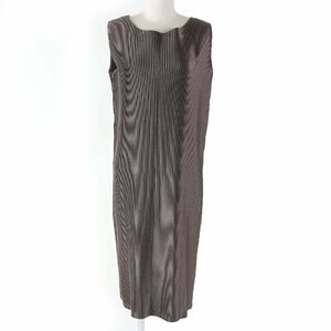 極美品☆ISSEY MIYAKE イッセイミヤケ IM53FH126 プリーツ ノースリーブ ロング ワンピース ブラウン 2 日本製 正規品 レディース