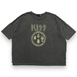 GOOD ROCK SPEED グッド ロック スピード KISS キッス 後染め プリント 半袖 ビッグシルエット バンド Tシャツ ピグメントダイ F グレー