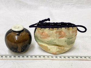 13565/京都袋師遺品 文琳 茶入 仕覆付 茶道具 茶器 名物裂 陶器