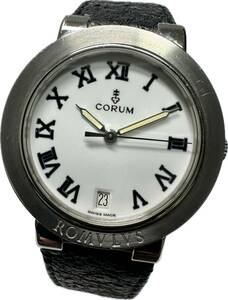 1円〜 Y 希少 CORUM コルム ロムルス 63.171.20 鍵ロゴ ホワイトローマン メンズ クォーツ デイト アンティーク 時計 72219579