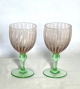 ペアワイングラス 色ガラス 工芸ガラス ショートグラス / 口径6.5cm×高さ12.3cm×高台径6～6.1cm / 箱無し 