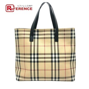 BURBERRY バーバリー チェック トートバッグ PVC/レザー ベージュ レディース【中古】