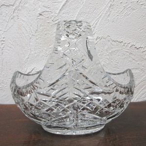イギリス インテリア雑貨 クリスタルガラス 花籠形 小物入れ フラワーベース 花器 英国 glass 1383saz
