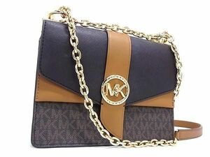 1円 ■美品■ MICHAEL KORS マイケルコース 32S1GGRC0B MK柄 PVC×レザー 2WAY ショルダーバッグ クロスボディ ブラウン系 FA6375