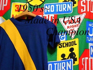 ★GOODデザインの1枚★Made in USA製アメリカ製ChampionチャンピオンビンテージカレッジプリントTシャツ50s50年代ランタグ筆記体タグ
