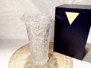 カメイガラス クリスタル 24% LEAD CRYSTAL pbo KS-1581 高さ約29cm Flower Vase 木箱 華道具 置物 飾り物 生花 花入れ 床の間飾 和室 茶室