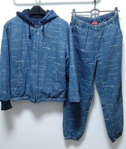 【美品】19fw Supreme Dimensions Logo Denim セットアップ BOX LOGO ボゴ ステッカー付き デニム リバーシブル ダウン パンツ スケパン