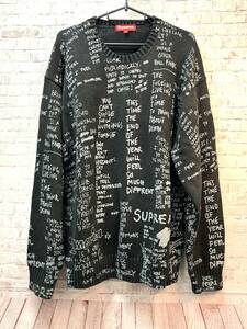 【良品】Supreme　シュプリーム　Gonz Poems Sweater　セーター(厚手)　ニット　M　コットン　ブラック　23ss　メンズ