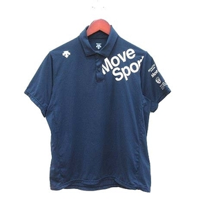 デサント DESCENTE スポーツウェア ポロシャツ 半袖 カットソー ロゴプリント L 紺 ネイビー /CT メンズ