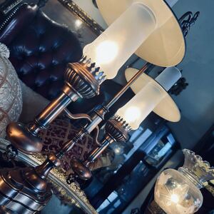 湯布院アンティーク ヨーロピアン レトロヴィンテージ 銅製 テーブルスタンド 照明 2灯ロウソク球 H56 W46