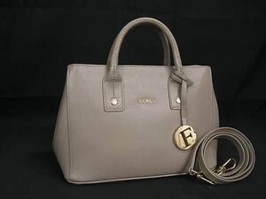 1円 ■極美品■ FURLA フルラ リンダ レザー 2WAY ハンドバッグ トートバッグ ショルダーバッグ 斜め掛けかばん グレージュ系 FA5116