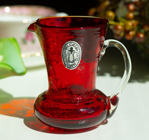 1950年代 ピルグリム アート グラス 手吹きガラス ルビー クラックル ミルク ピッチャー クリーマー 花瓶 ベース アメリカ