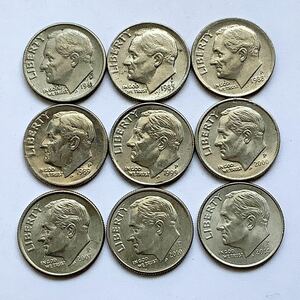 【希少品セール】アメリカ 10セント硬貨 ミントマークP 1981年 83年 88年〜89年 1999年〜2000年 07年 10年 14年 年号違い 各1枚ずつ 9枚
