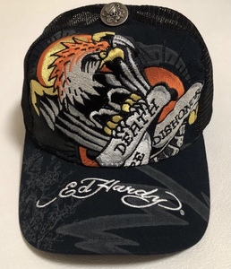 【新品未使用、正規品、本物】 Ed Hardy エド・ハーディー ワシ 刺繍 キャップ 帽子 ブラック