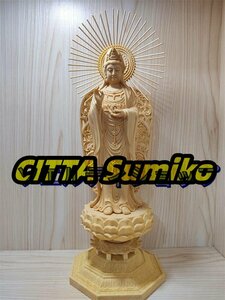 極上品◆仏像桧木 木彫り観音像 南海観音仏像置物木製彫刻 風水 開運 仏壇仏像 祈る 厄除け お守りお洒落な置くもの 開運（高さ42cｍ）