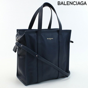 中古 バレンシアガ トートバッグ ユニセックス ブランド BALENCIAGA バザールショッパー レザー 443096 ネイビー