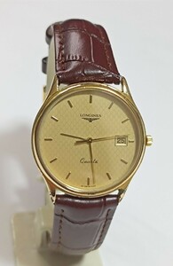 稼働品 ロンジン メンズ腕時計 ゴールド変わり文字盤 三針デイト付き 新品電池 LONGINES