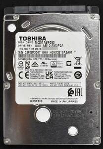 (送料無料) 東芝 MQ01ABF050 [500GB 5,400rpm 2.5インチ 7mm SATA 内蔵 HDD 2018年製 使用時間 9080H (Cristal DiscInfo 正常) (管:T80 x3s