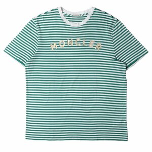 美品 MONCLER モンクレール Tシャツ サイズ:XL 21SS 金箔 ロゴ プリント ボーダー 半袖 MAGLIA T-SHIRT G10918C7E010 829GR トップス