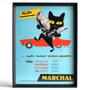 MARCHAL マーシャル 1962年 イラスト 黒猫 フランス ヴィンテージ 広告 額装品 コレクション インテリア フレンチ ポスター 稀少