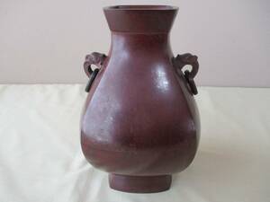 花瓶(銅製・秀月）: 双耳壺・金属工芸品・インテリア・置き物　