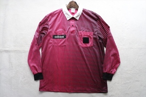 90年代 adidas アディダス デサント レフリー用 ポロシャツ O ピンク/黒 