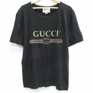 美品 GUCCI グッチ シェリーライン オールドプリント 半袖 クルーネック Tシャツ カットソー 440103 M ブラック