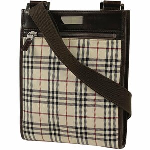 バーバリー BURBERRY チェック柄 ショルダーバッグ ノバチェック 斜め掛け キャンバス ベージュ ブラウン レディース 【中古】