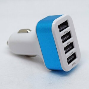 【ブルー】 USB ４ポート シガー 充電器アダプター ソケット ライター