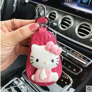 キーケース　リモコン　スマートキー　キーケース　ケース　ハローキティ Hello kitty ローズ 自動車　リモコンキーケース　革　ジッパー