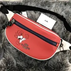 新品☆COACH ショルダーバッグ  レッド ミッキー レザー ショルダーバッグ