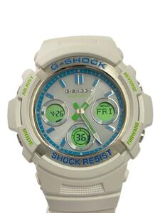 CASIO◆ソーラー腕時計・G-SHOCK/デジアナ/ラバー/WHT/WHT/AWG-M100SWG