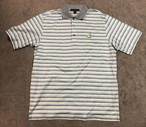 USED　マスターズゴルフ 半袖ポロシャツ　クラブハウスコレクション　 ライトブルー×グレー ロゴ刺繍 メンズ M（Lサイズ程度）