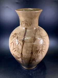在銘 竹雀文花瓶 花入 花器 飾壺 置物 陶器 壷 大花瓶 焼物 古美術品
