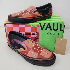 0605-207□新品未使用 GUCCI VANS コラボ スニーカー OG Classic Slip-O スリッポン グッチ バンズ 赤 ピンク 26.5cm 外箱・ショッパー有 