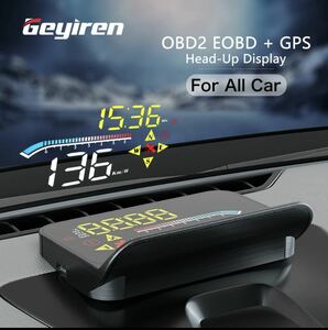 ヘッドアップディスプレイ 自動obd2 gps 車用デュアルシステムプロジェクター ガラスセキュリティ 水温アラーム スピードメーター