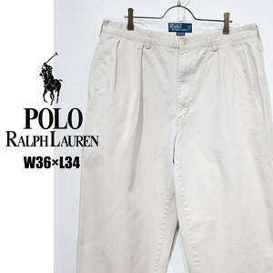 W36L34 / 90年代 POLO RALPH LAUREN ポロラルフローレン ポロチノ チノパン ワイドパンツ ツータック ANDREW PANT オフホワイト テーパード