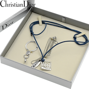 Christian Dior クリスチャンディオール サーフボード ロゴ ネックレス キーホルダー セット 青×シルバー【A02454】