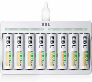 電池充電器＋単三電池 8本×2800mAh EBL 単3形充電池充電器セット 8スロット充電器+単3電池（2800mAh*8）セッ